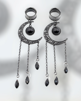 Crescent Moon Dangle Tunnels ~ Pair