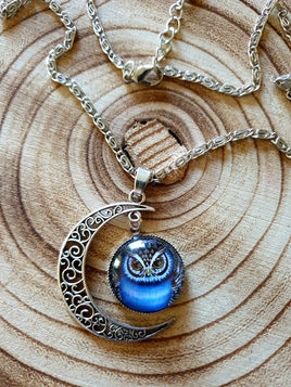 Crescent Moon & Owl Necklace