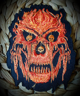 Flaming Skull Biker Badge Patch