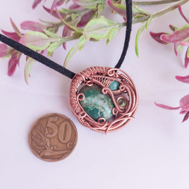 Landscape Agate, Peridot & Turquoise in Copper Pendant Necklace
