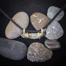 Clear Quartz In Brass Pendant
