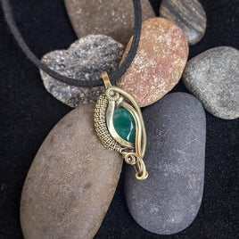 Green Aventurine In Brass Pendant