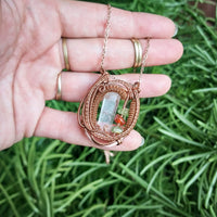 Clear Quartz With Peridot & Carnelian Chips in Copper Pendant