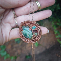 Landscape Agate, Peridot & Turquoise in Copper Pendant Necklace