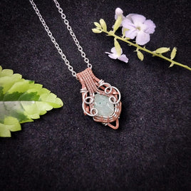 Green Aventurine in Copper & Silver Coloured Copper Pendant