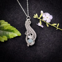 Rolling Drop Pendant, Silver Coloured Copper, Moonstone & Aquamarine Chips