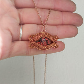 Painted Glass Cabochon in Enameled Copper Pendant