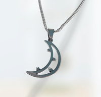 Starry Crescent Moon Stainless Steel Necklace