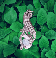 Rolling Drop Pendant, Silver Coloured Copper, Moonstone & Aquamarine Chips