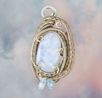Rainbow Moonstone With Aquamarine Chips In Brass Necklace