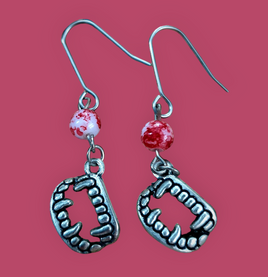 Bloody Vampire Fangs Beaded Earrings