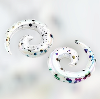White & Black Splatter Spirals (Pair)