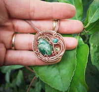 Landscape Agate, Peridot & Turquoise in Copper Pendant Necklace