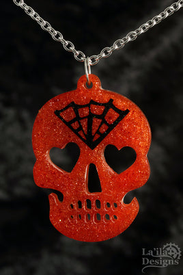 Orange Halloween Skull Necklace