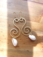 Large Split Spiral Earrings with Removable Cowrie Shell Charms