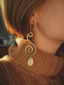 Large Split Spiral Earrings with Removable Cowrie Shell Charms