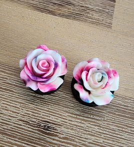 Splattered Rose Plugs ~ Pair