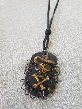 Skull Crossbones Dog Tag Men's Necklace