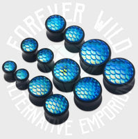 Mermaid Scales Plugs ↠ Blue ~ Pair