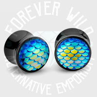 Mermaid Scales Plugs ↠ Blue ~ Pair