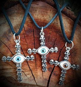 Evil Eye Skull Cross Necklace