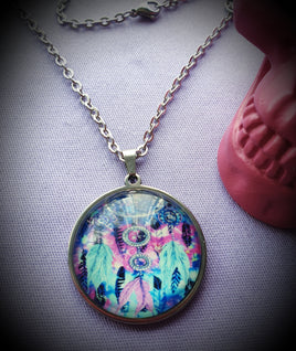 Dream Catcher Cabochon Steel Necklace