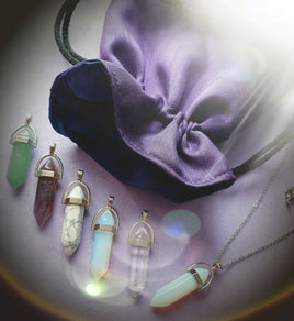 Crystal Necklace & Drawstring Bag Combo