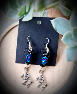 Dancing Skeleton Holographic Black Onyx Earrings