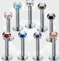 Crystal Prong-Set Labret ↠ Silver ~ 3mm Gem • Sold Individually