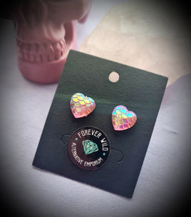 Mermaid Scales Heart Stud Earrings