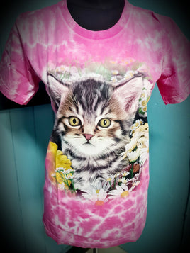 Kitty Flowers Tie Dye Ladies Casual T-shirt