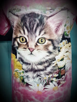 Kitty Flowers Tie Dye Ladies Casual T-shirt
