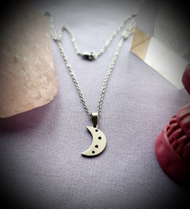 Crescent Moon Stars Stainless Steel Necklace