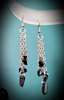 Blue Goldstone Chain Earrings