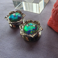 Flower Faux Opal Plugs ~ Pair