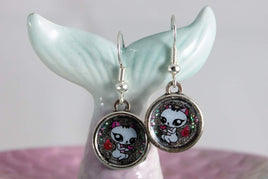 White Kitty Earrings