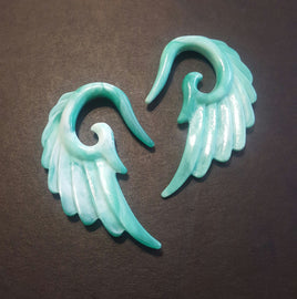 Angel Wing Ear Hangers ↠ Green Marble ~ Pair