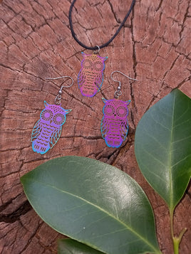 Rainbow Owl Necklace & Earrings Set