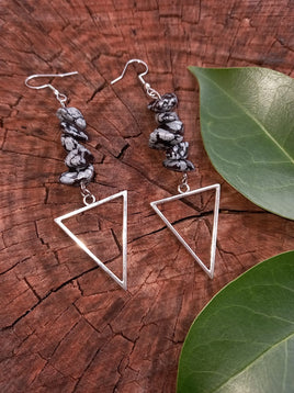 Snowflake Obsidian Triangle Drop Earrings