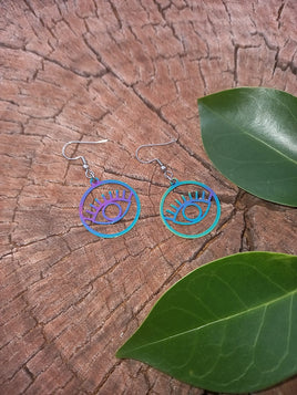 Rainbow Round Evil Eye Earrings