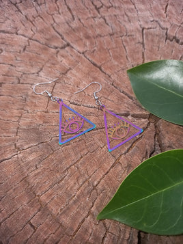 Rainbow Triangle Evil Eye Earrings