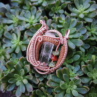 Clear Quartz With Peridot & Carnelian Chips in Copper Pendant