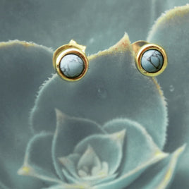 Gold Brass Pin Earrings With Turquoise Centre - P004