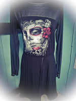 Day Of The Dead Mid Length Mesh Sleeve Dress