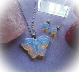 Opalite Butterfly Necklace & Opalite Stud Earrings