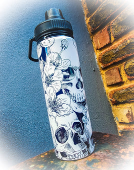 Floral Skull B&W Water Bottle