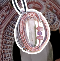 Clear Quartz With Strawberry Quartz & Amethyst Chips in Copper & Silver Coloured Copper Pendant