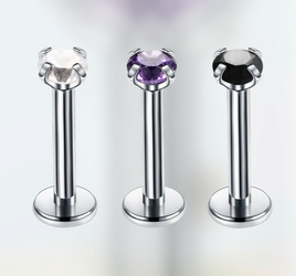 Crystal Prong-Set Labret ↠ Silver ~ 3mm Gem • Sold Individually