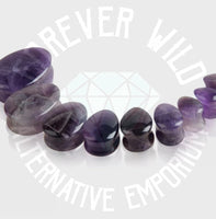 Amethyst Teardrop Stone Plugs ~ Pair