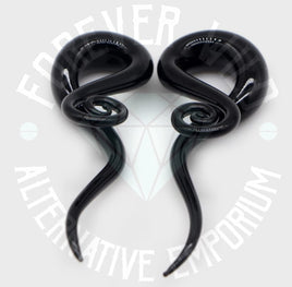 Black Glass Spirals Ear Hangers ~ Pair